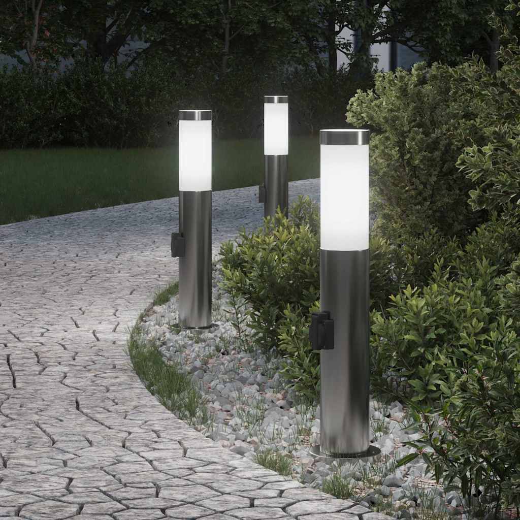Pullertlamper med stikkontakt 3 stk 50 cm rustfritt stål IP44