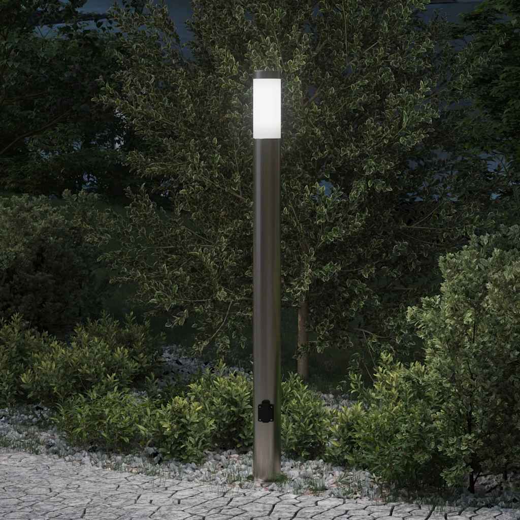 Pullertlampe med stikkontakt 110 cm rustfritt stål IP44