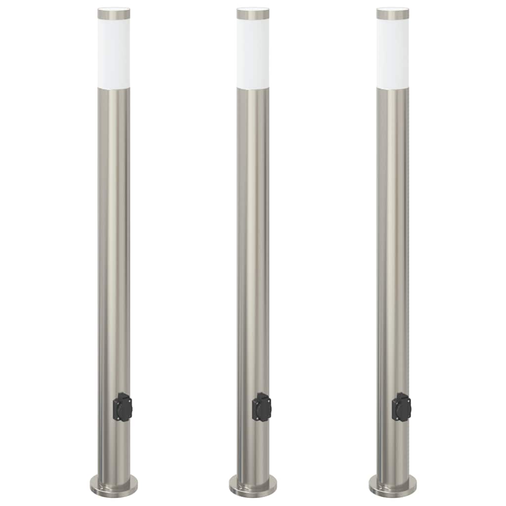 Pullertlamper med stikkontakt 3 stk 110 cm rustfritt stål IP44