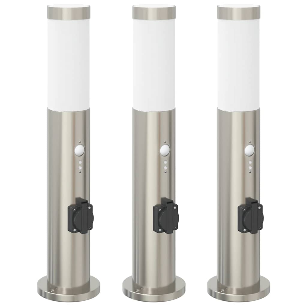 Pullertlys med sensor og stikkontakt 3 stk 50 cm rustfritt stål IP44