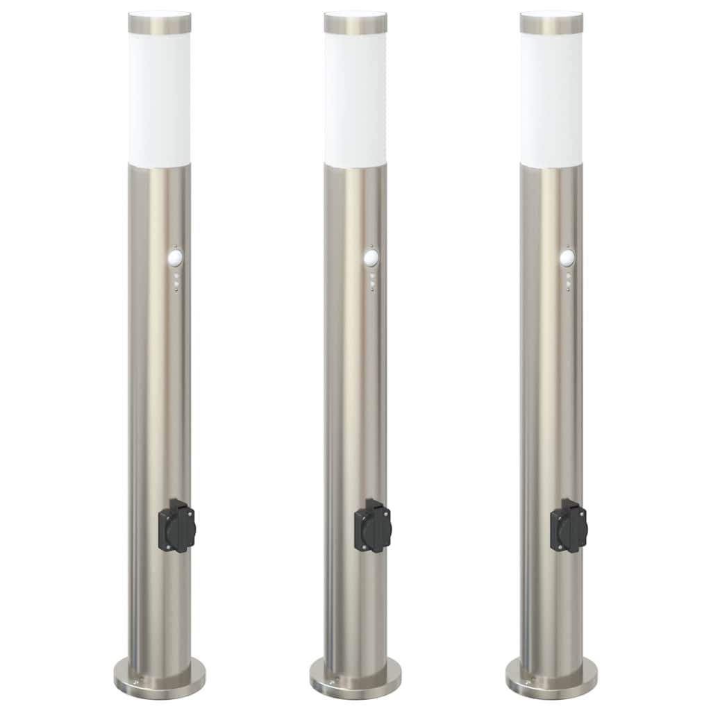 Pullertlys med sensor og stikkontakt 3 stk 80 cm rustfritt stål IP44