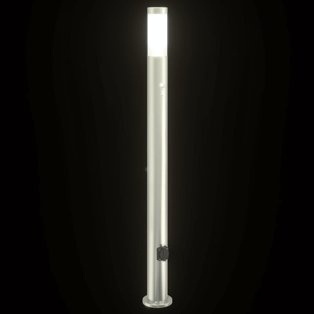 Pullertlampe med sensor og stikkontakt 110 cm rustfritt stål IP44