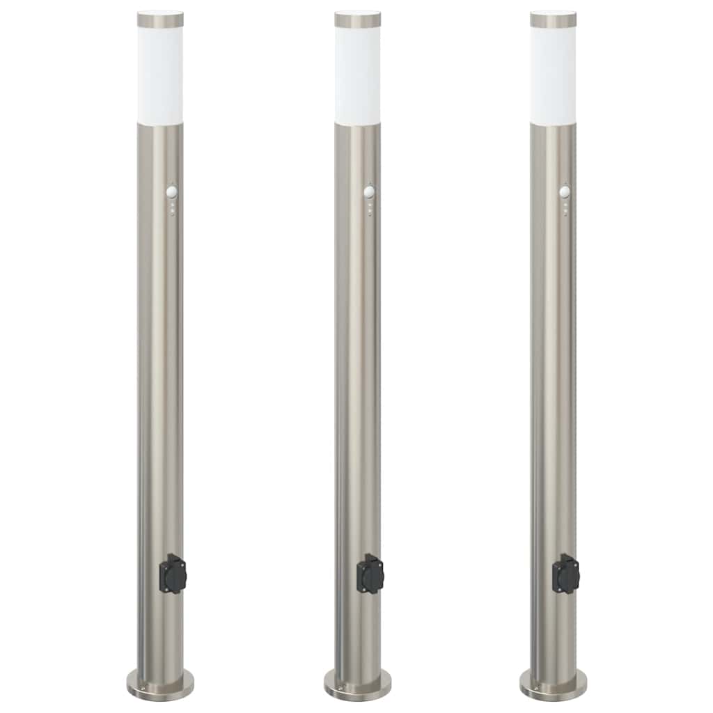 Pullertlamper med sensor og stikkontakt 3 stk 110 cm rustfritt stål IP44