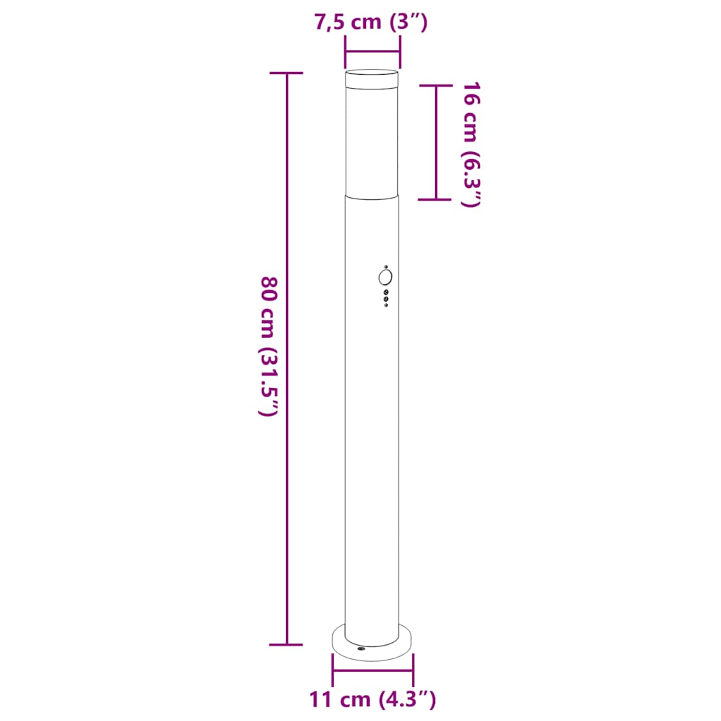 Pullertlys med sensor 3 stk 80 cm rustfritt stål IP44