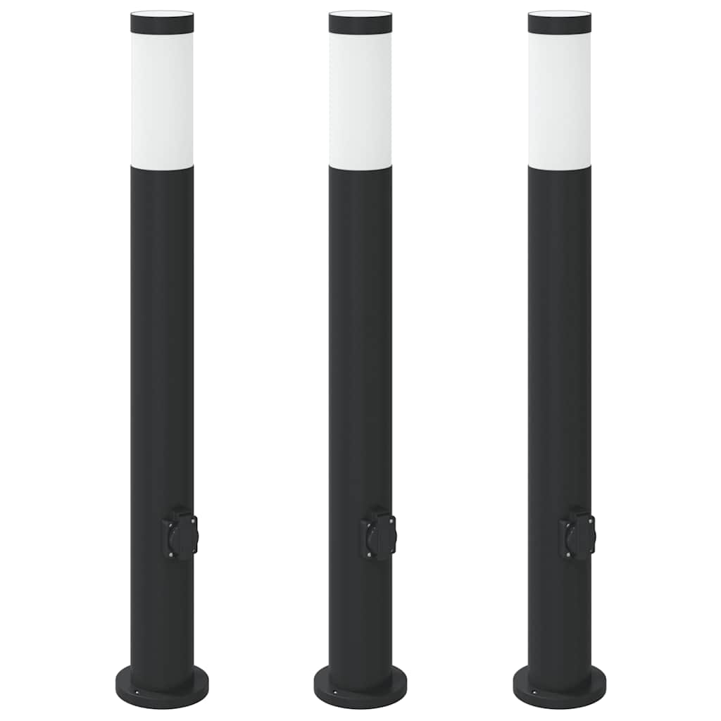 Pullertlamper med stikkontakt 3 stk 80 cm rustfritt stål IP44