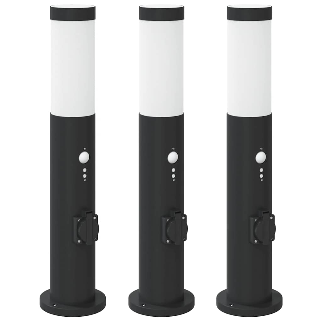 Pullertlys med sensor og stikkontakt 3 stk 50 cm rustfritt stål IP44