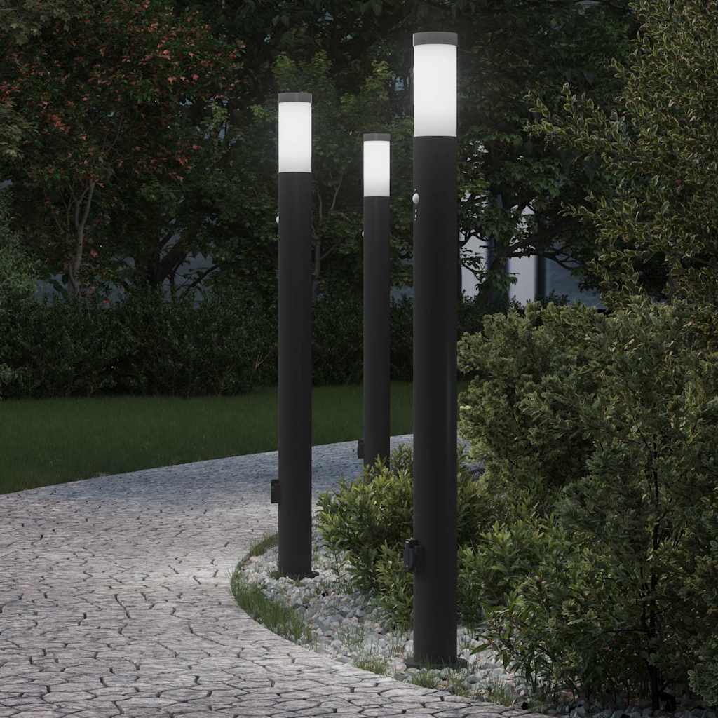 Pullertlamper med sensor og stikkontakt 3 stk 110 cm rustfritt stål IP44