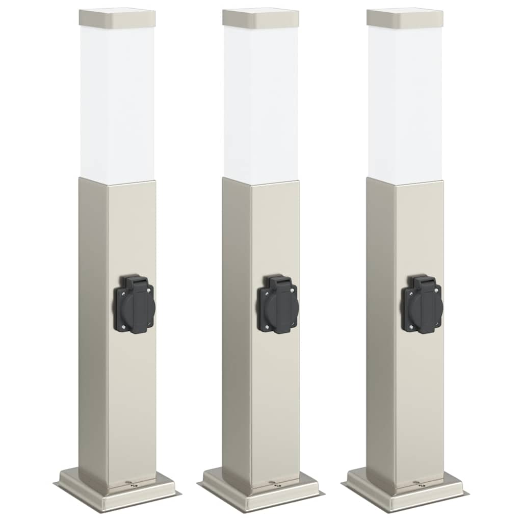 Pullertlamper med stikkontakt 3 stk 50 cm rustfritt stål IP44