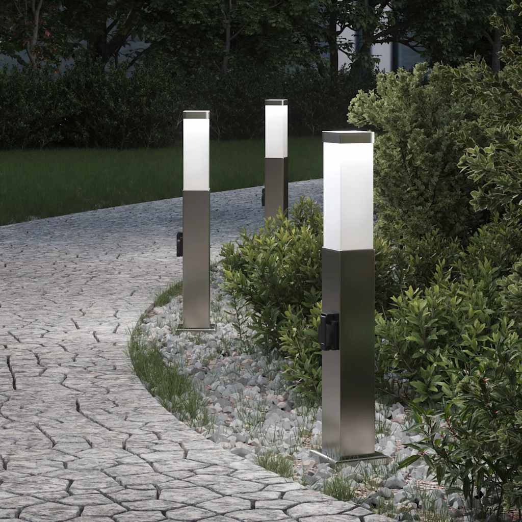 Pullertlamper med stikkontakt 3 stk 50 cm rustfritt stål IP44