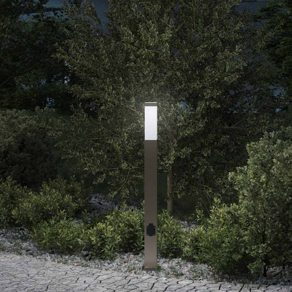 Pullertlampe med stikkontakt 80 cm rustfritt stål IP44