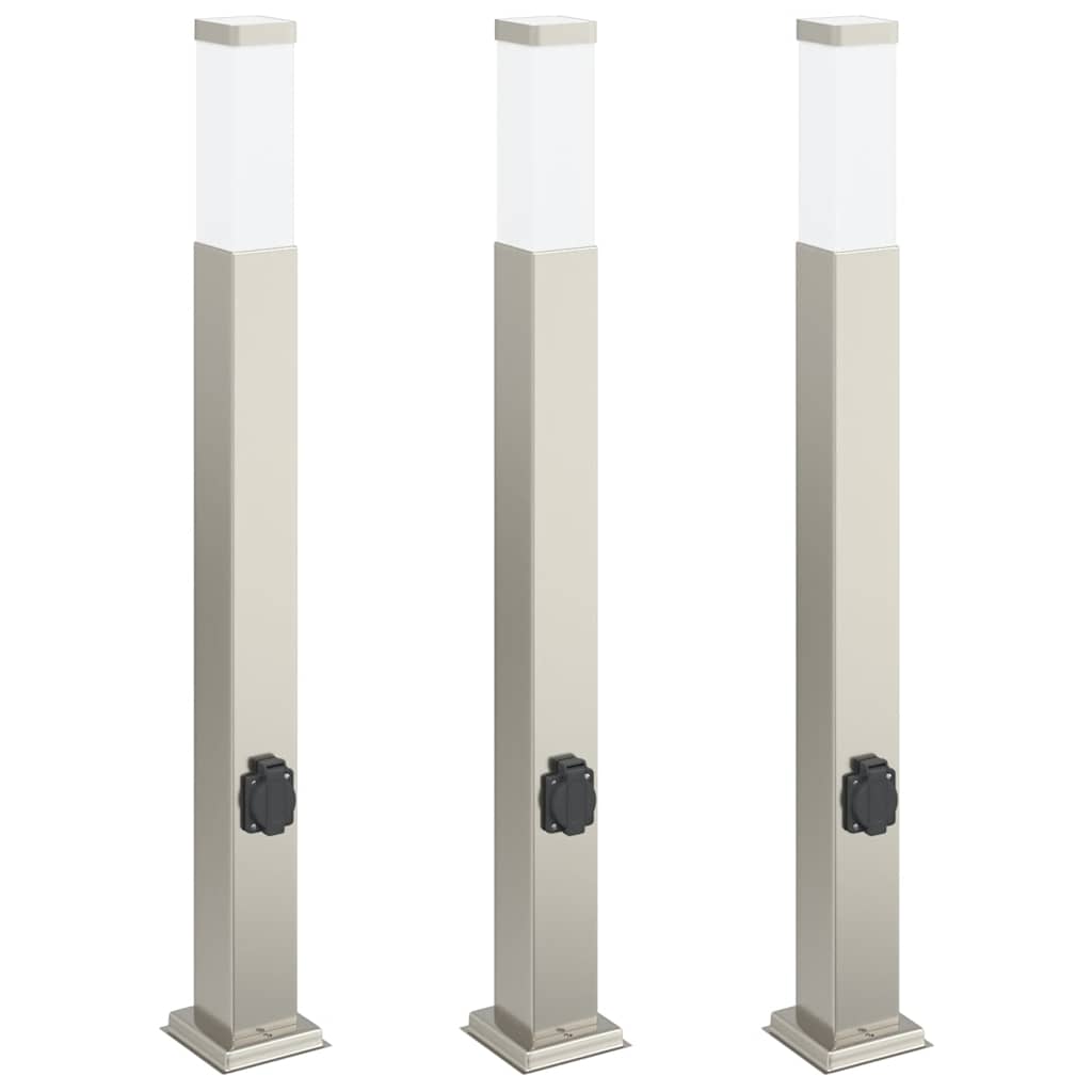 Pullertlamper med stikkontakt 3 stk 80 cm rustfritt stål IP44