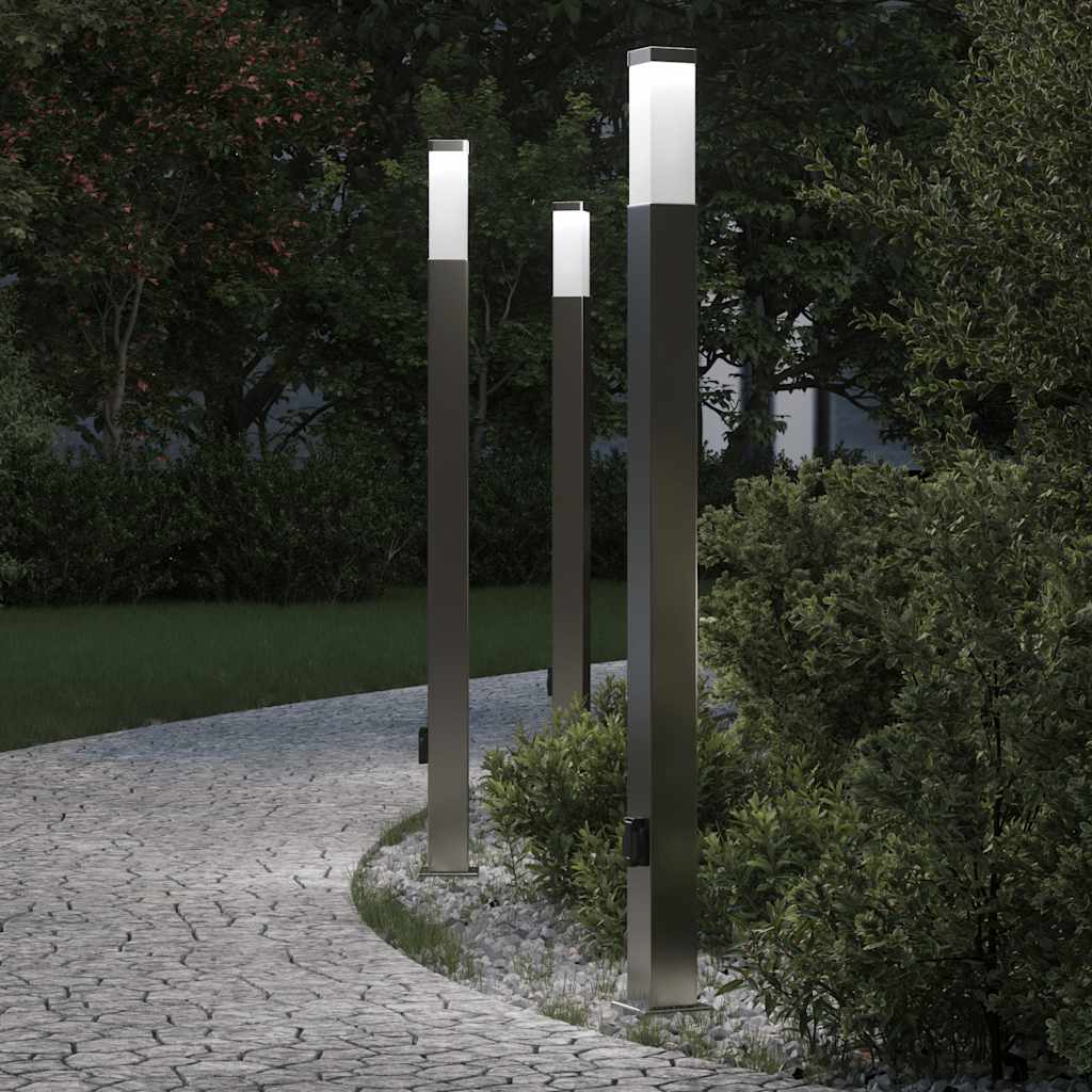 Pullertlamper med stikkontakt 3 stk 110 cm rustfritt stål IP44