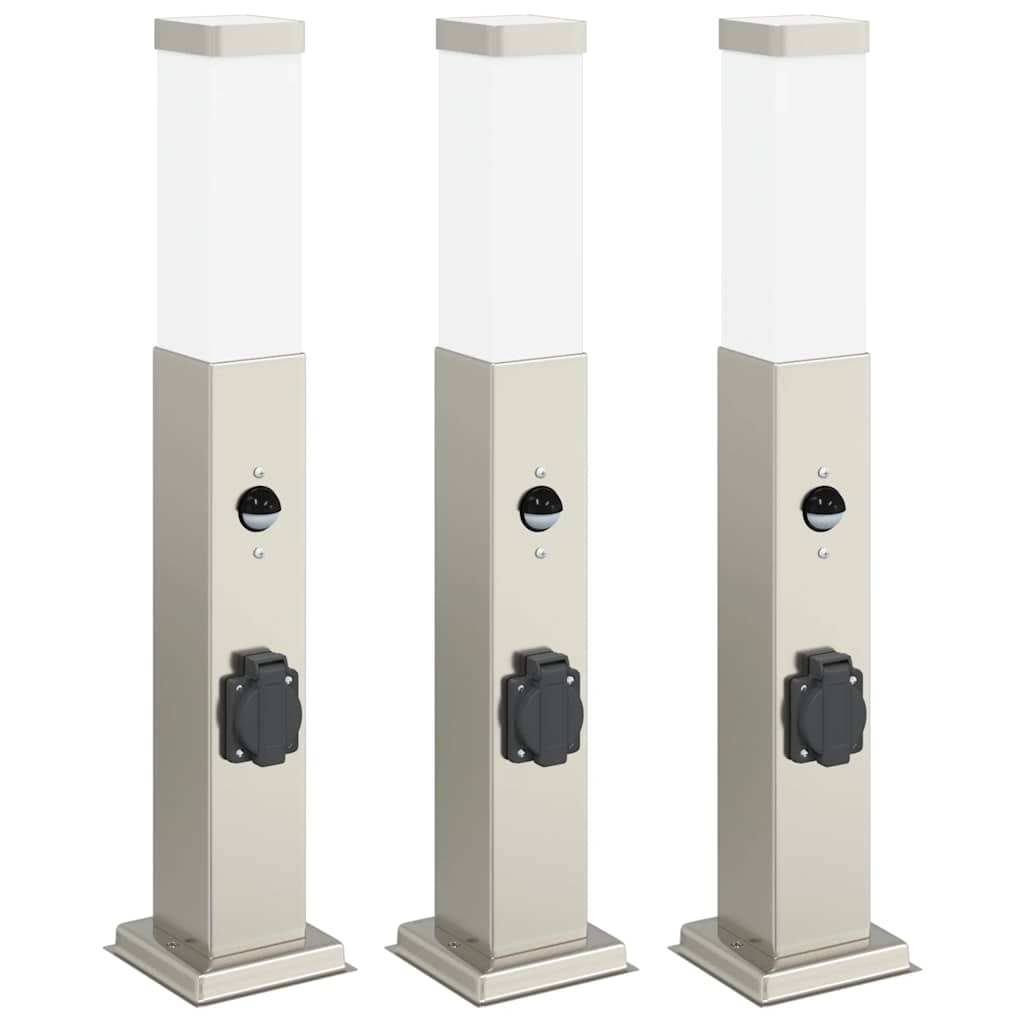Pullertlys med sensor og stikkontakt 3 stk 50 cm rustfritt stål IP44