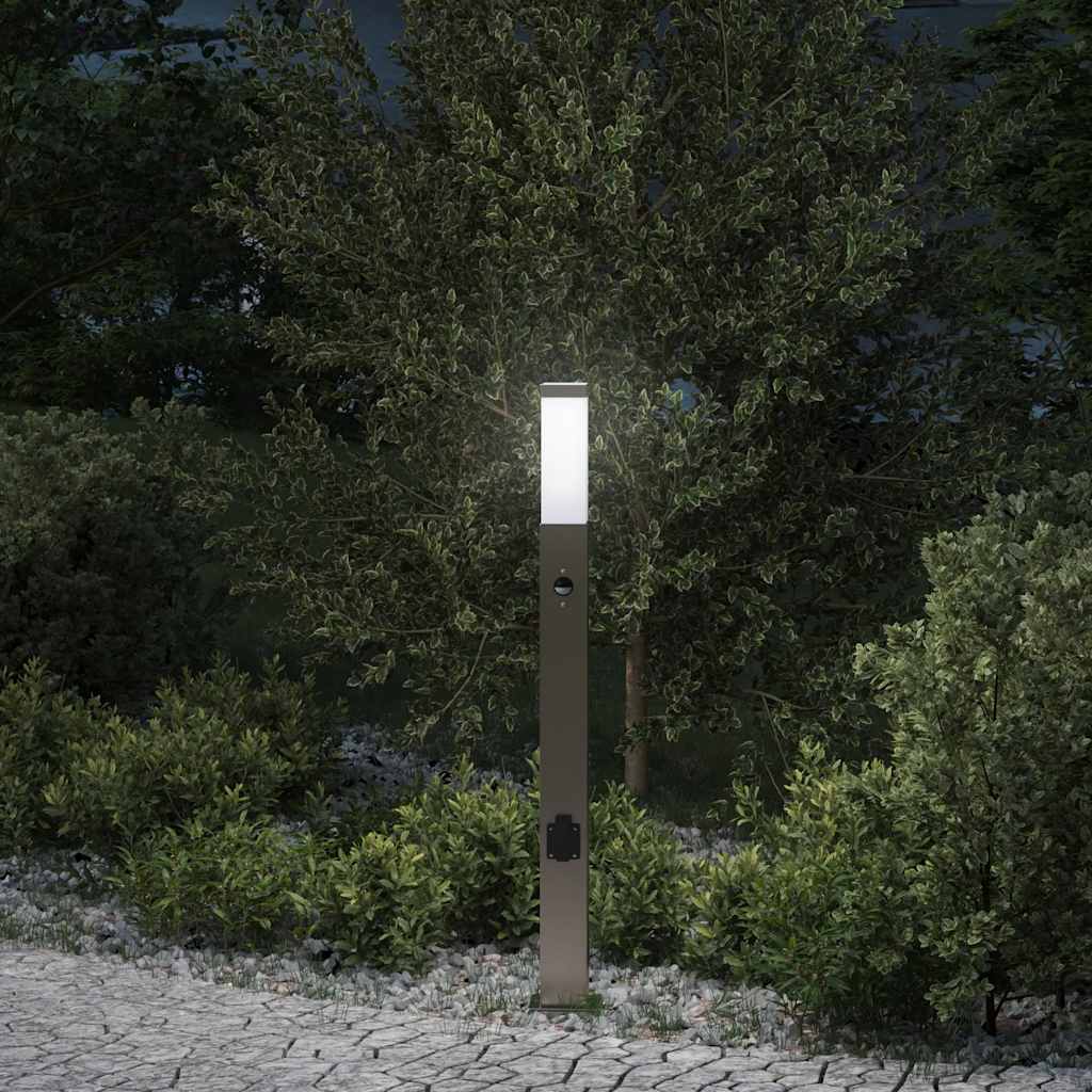 Pullertlampe med sensor og stikkontakt 80 cm rustfritt stål IP44