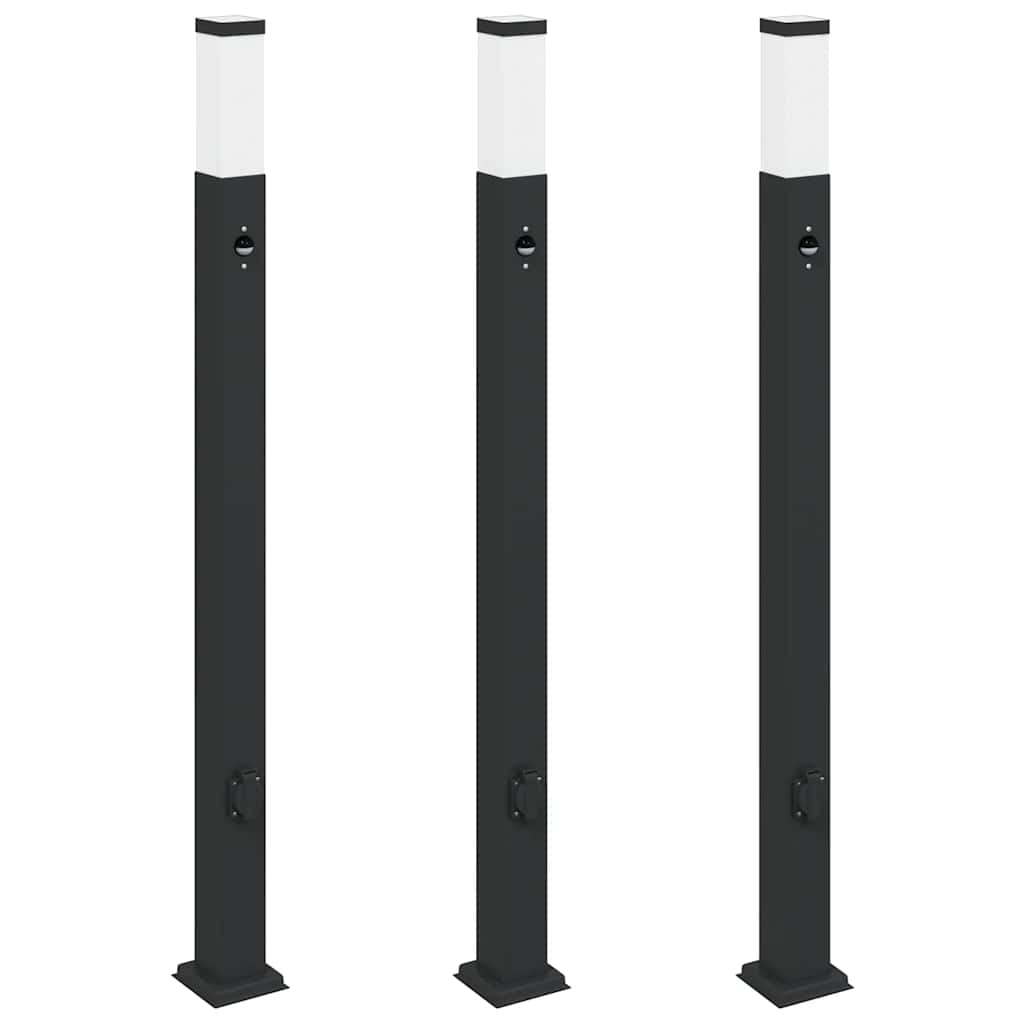 Pullertlamper med sensor og stikkontakt 3 stk 110 cm svart IP44