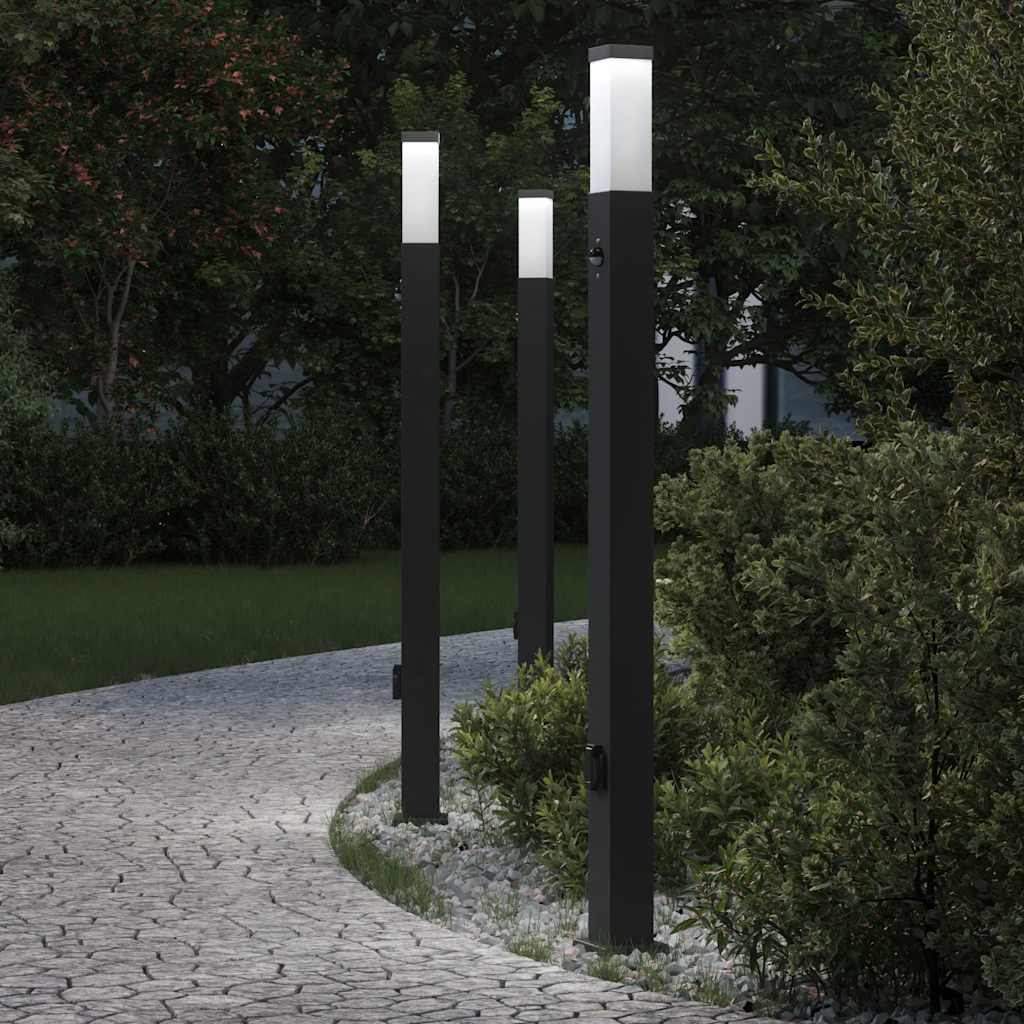 Pullertlamper med sensor og stikkontakt 3 stk 110 cm svart IP44