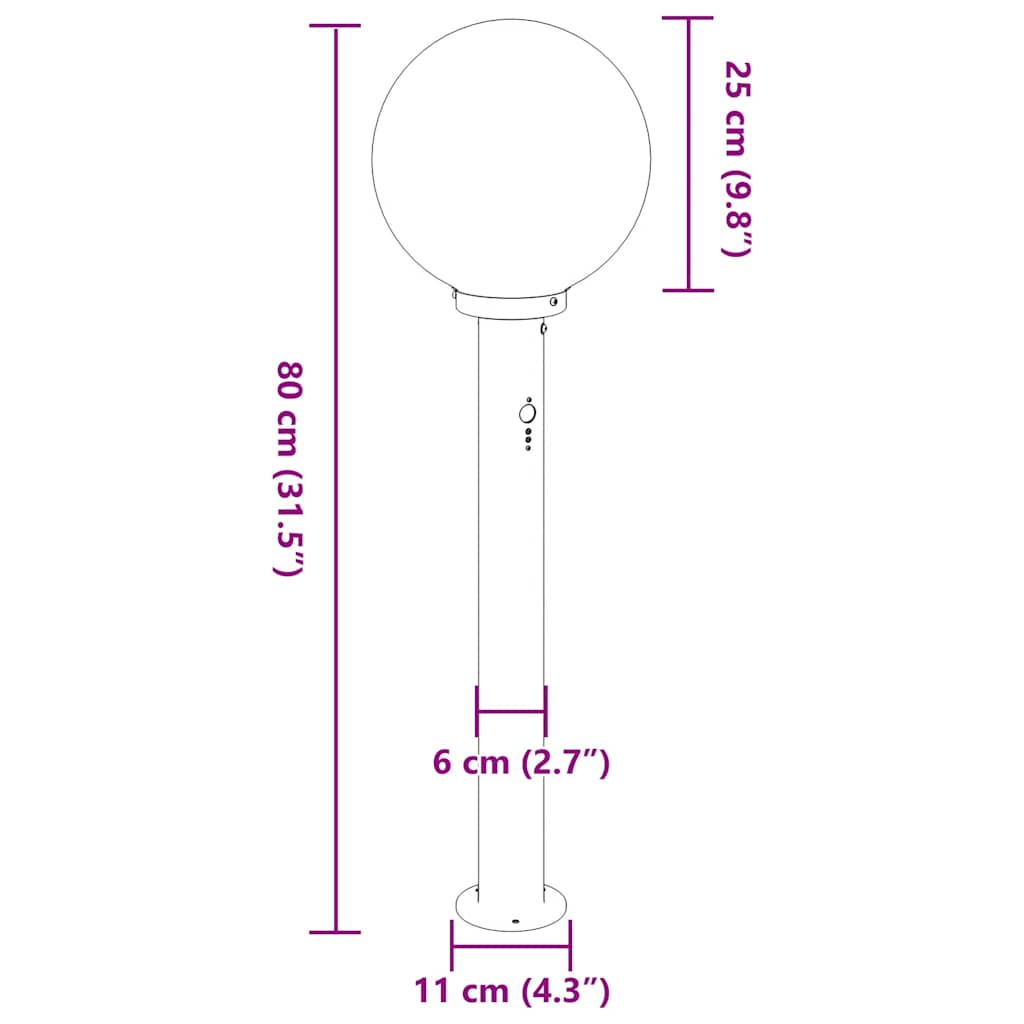Pullertlampe med sensor 80 cm rustfritt stål IP44