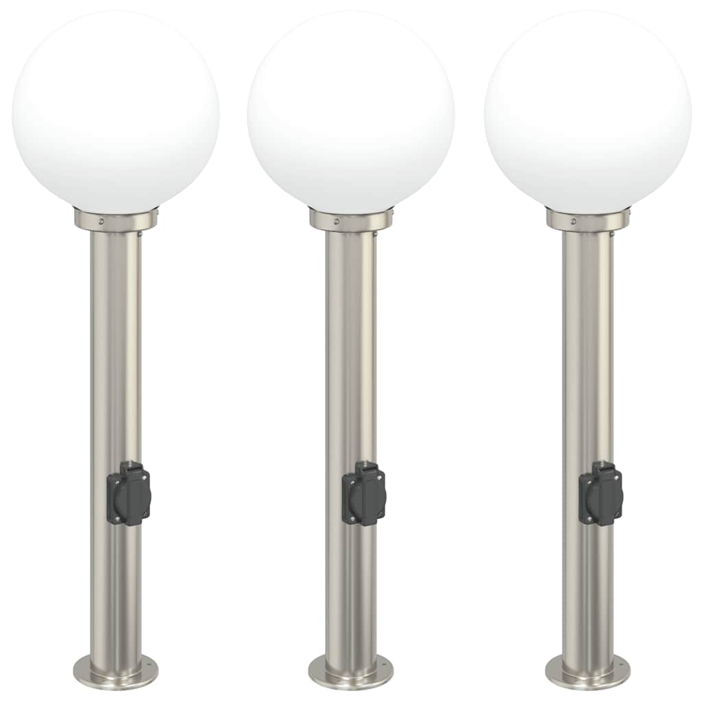 Pullertlamper med stikkontakt 3 stk 80 cm rustfritt stål IP44
