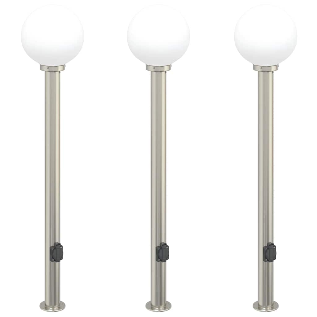 Pullertlamper med stikkontakt 3 stk 120 cm rustfritt stål IP44