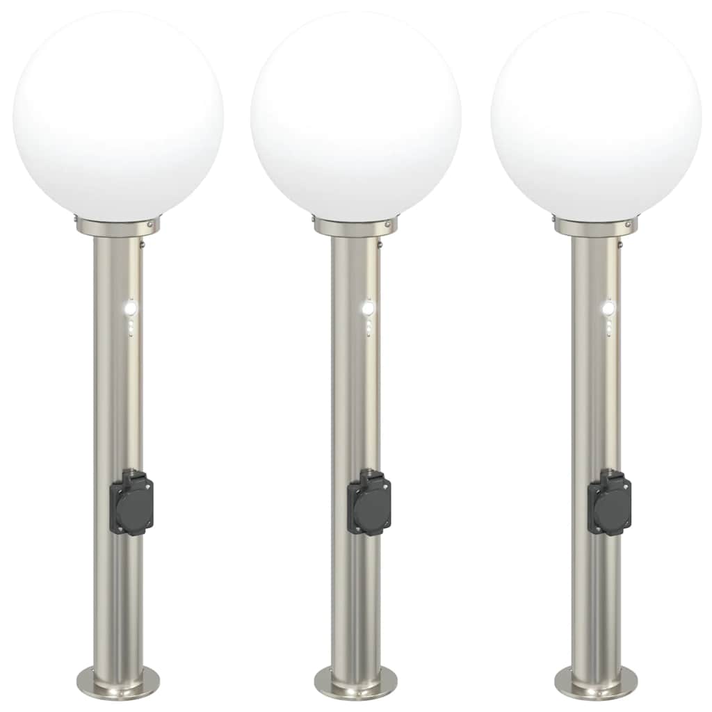 Pullertlys med sensor og stikkontakt 3 stk 80 cm rustfritt stål IP44