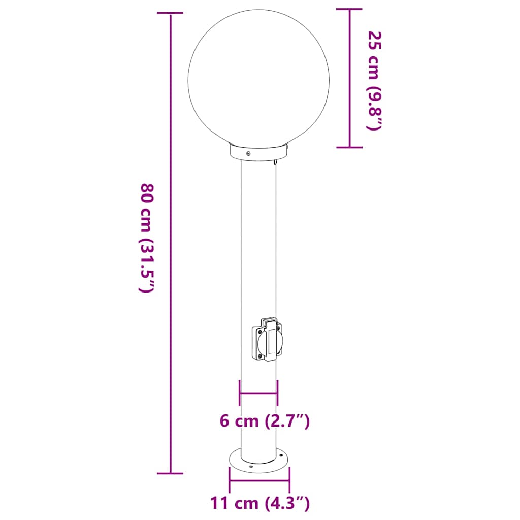 Pullertlampe med stikkontakt 80 cm svart IP44