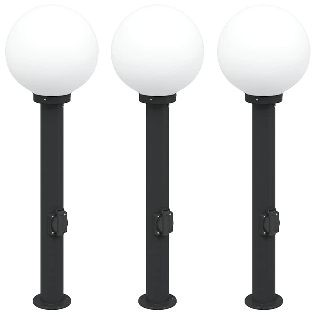 Pullertlamper med stikkontakt 3 stk 80 cm svart IP44