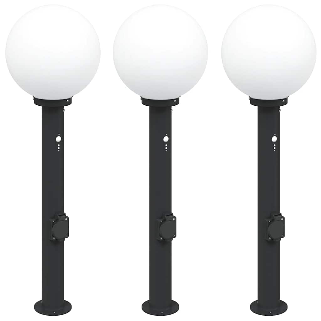 Pullertlamper med sensor og stikkontakt 3 stk 80 cm svart IP44