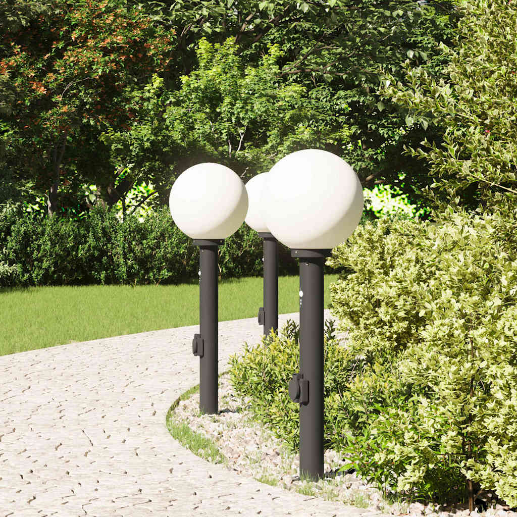 Pullertlamper med sensor og stikkontakt 3 stk 80 cm svart IP44