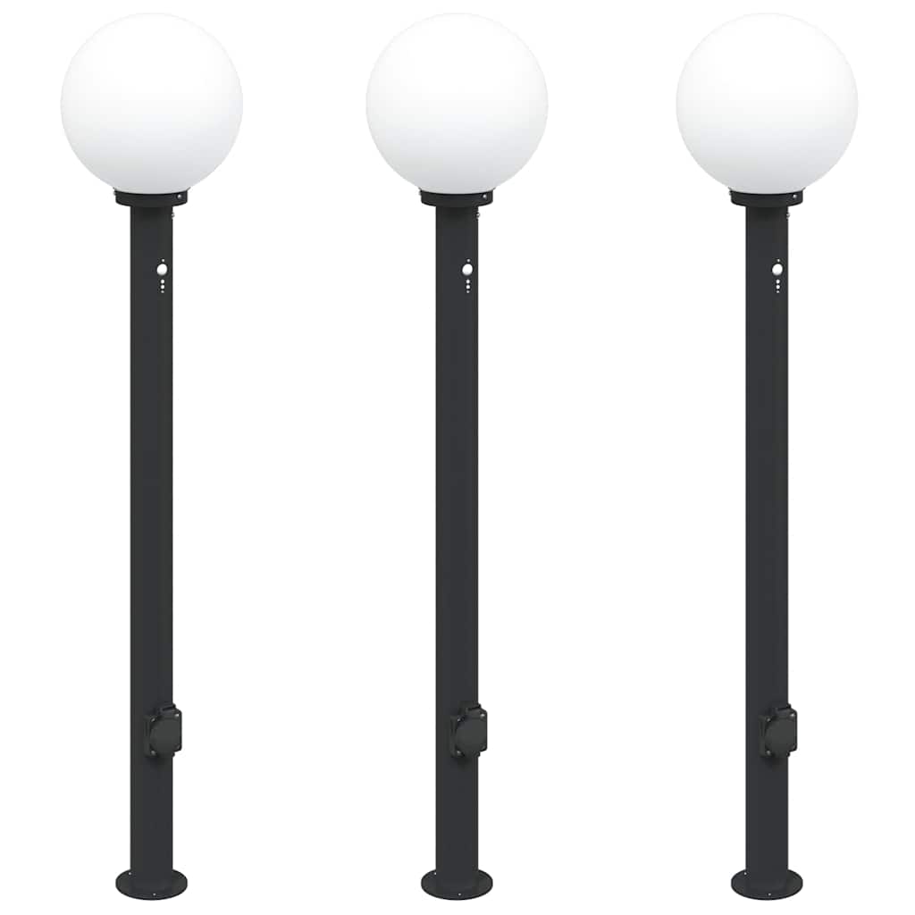 Pullertlamper med sensor og stikkontakt 3 stk 120 cm svart IP44