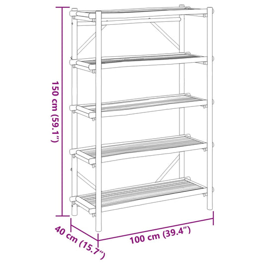 Hylle 5 etasjer 100x40x150 cm bambus