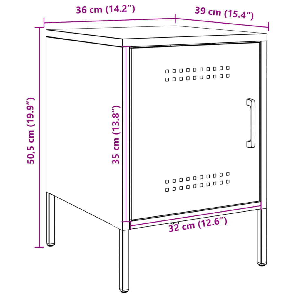 Nattbord 2 stk svart 36x39x50,5 cm stål