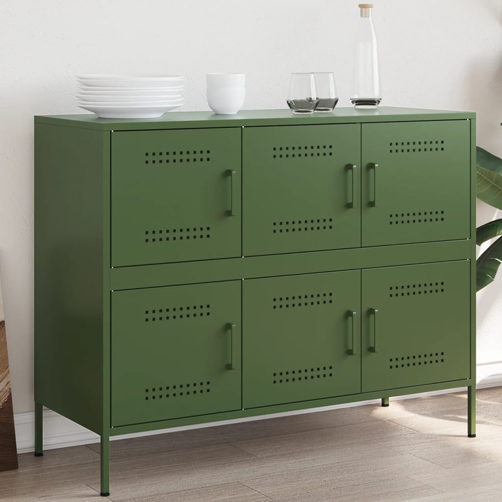 Skjenk olivengrønn 100,5x39x79 cm stål vidaXL