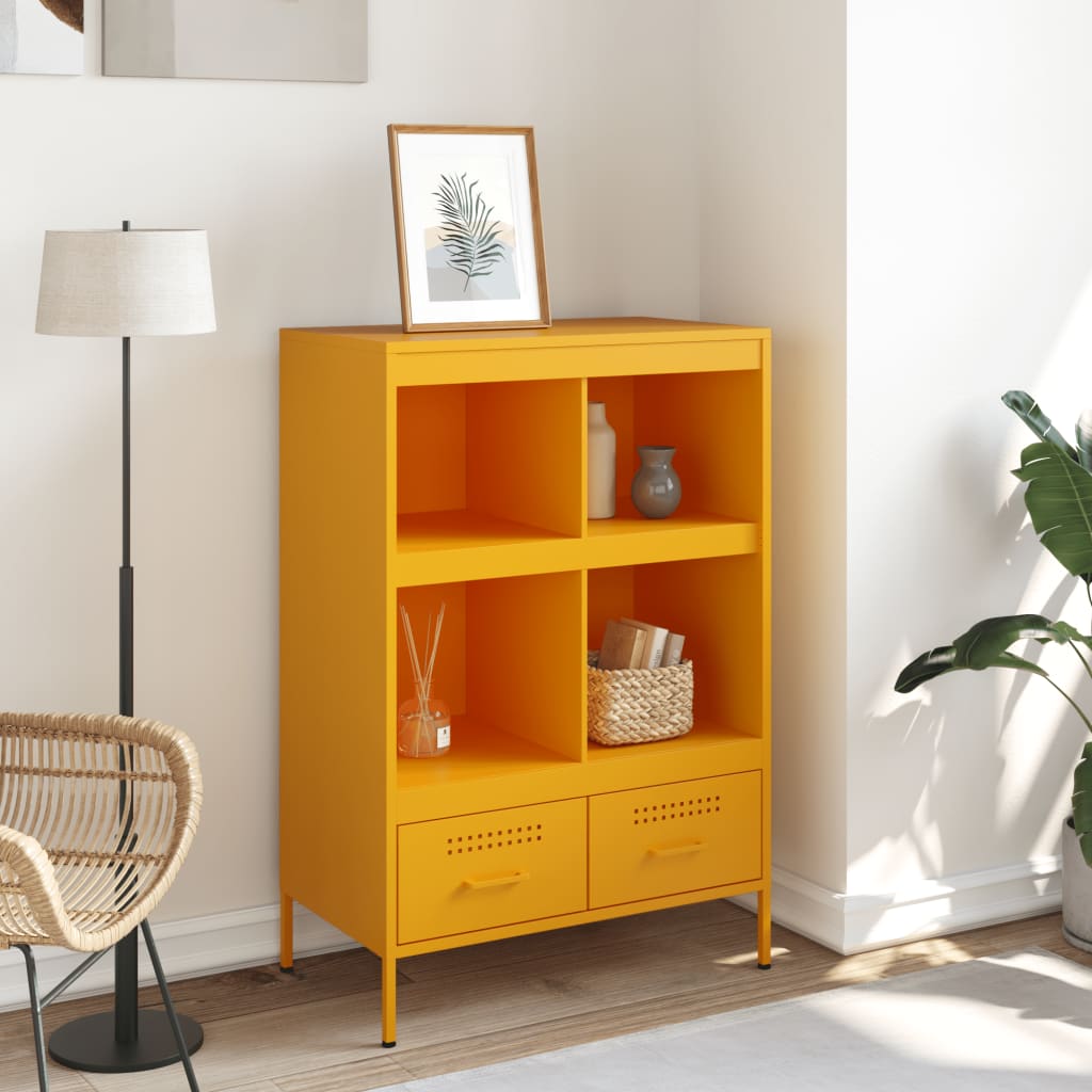 Highboard sennepsgul 68x39x101,5 cm stål