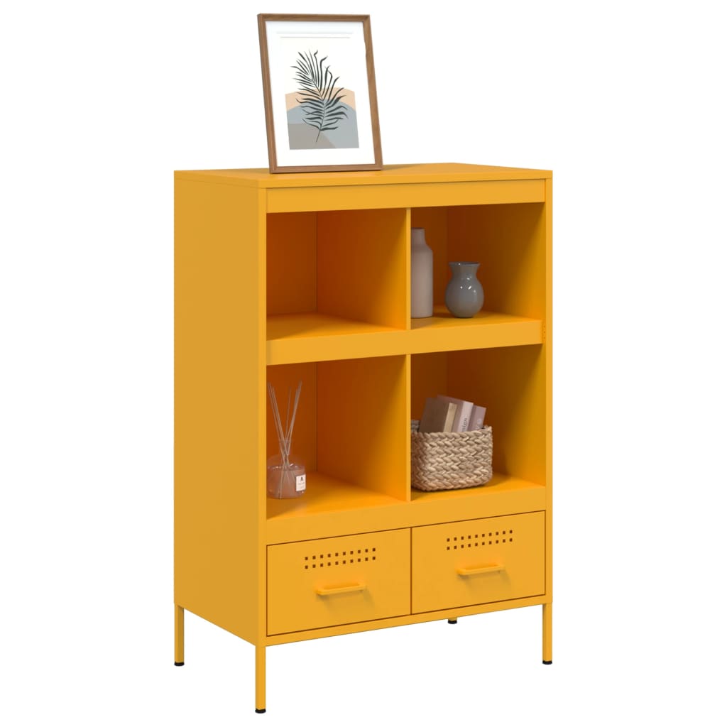 Highboard sennepsgul 68x39x101,5 cm stål