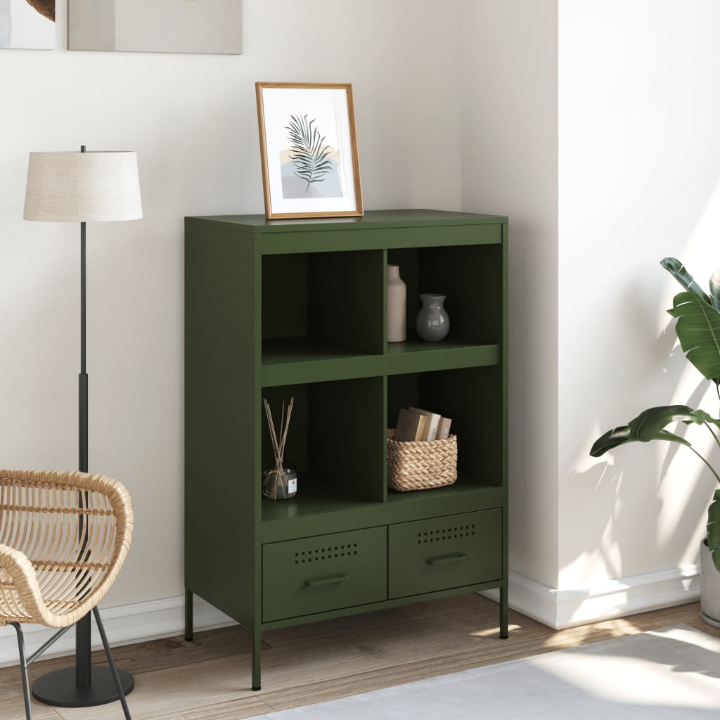 Highboard olivengrønn 68x39x101,5 cm stål