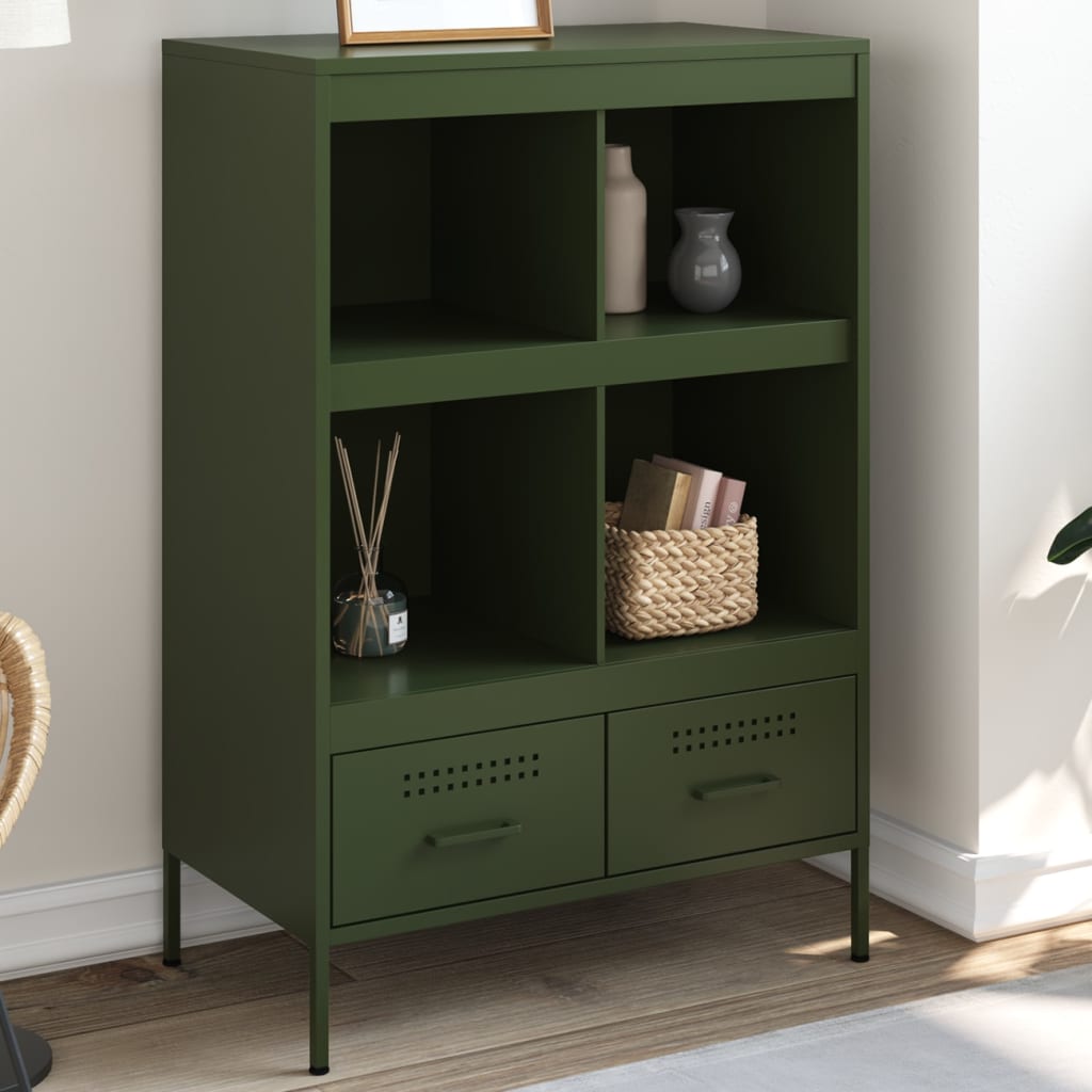 Highboard olivengrønn 68x39x101,5 cm stål