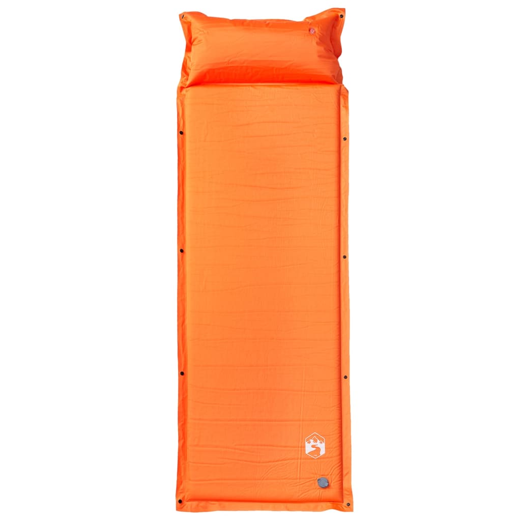 Selvoppblåsende campingmadrass med pute for 1 person oransje