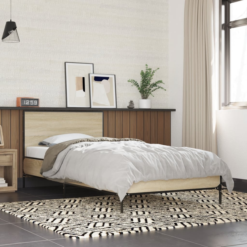 Sengeramme sonoma eik 90x200 cm konstruert tre og metall