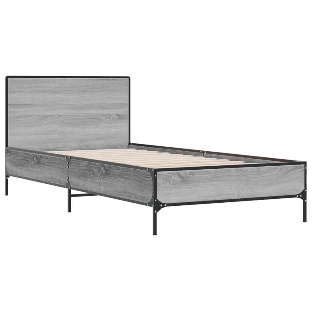 Sengeramme grå sonoma 100x200 cm konstruert tre og metall