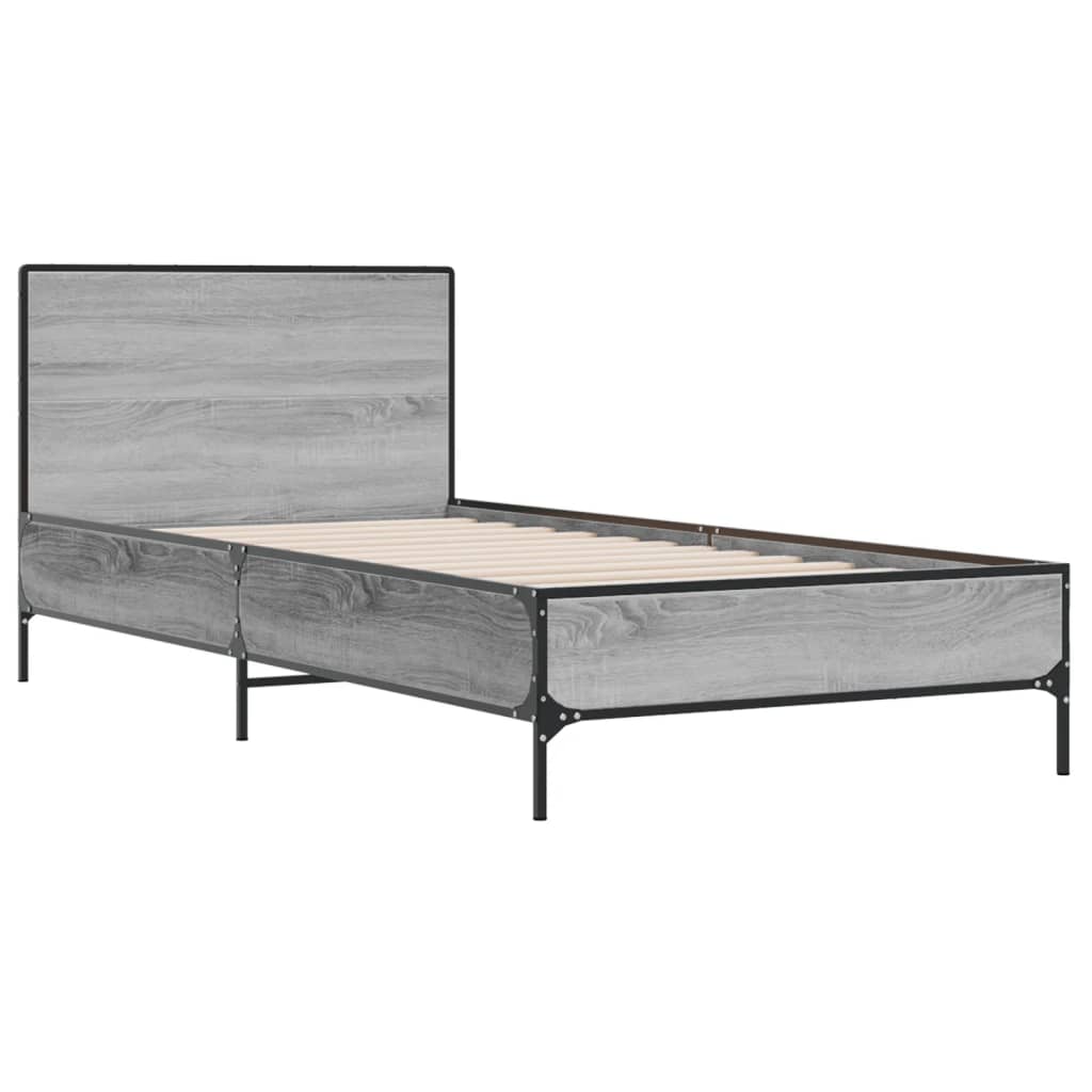 Sengeramme grå sonoma 75x190 cm konstruert tre og metall
