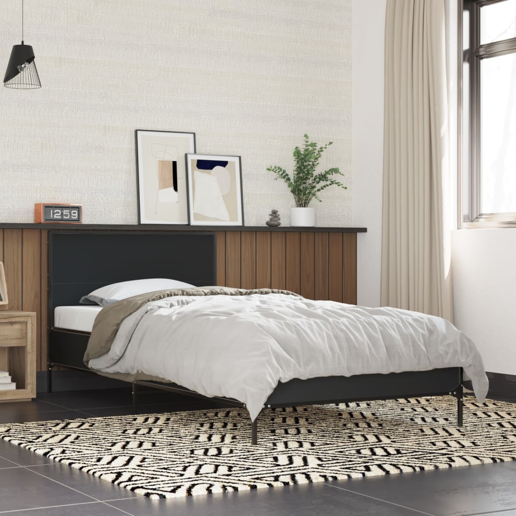 Sengeramme svart 90x190 cm konstruert tre og metall