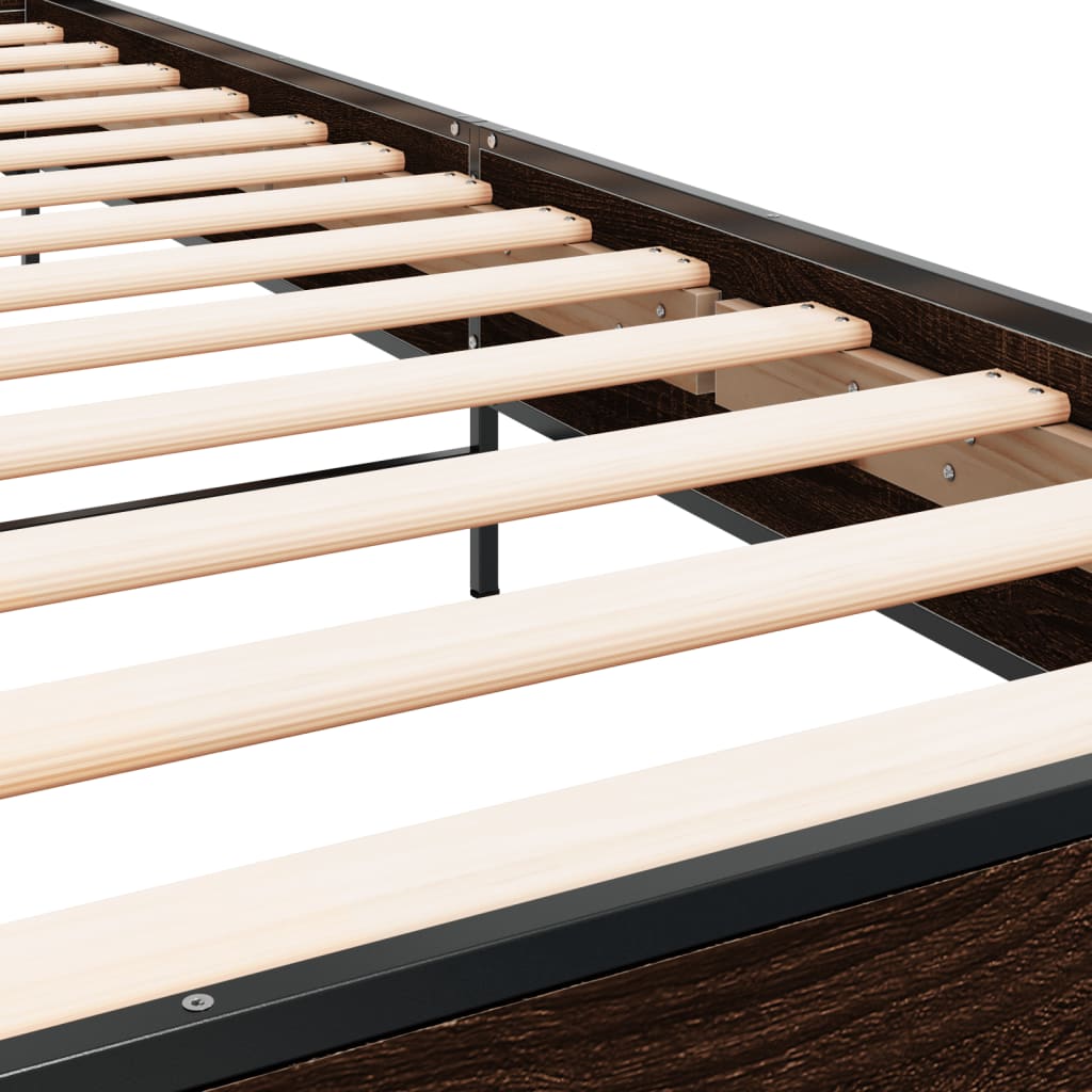 Sengeramme brun eik 90x190 cm konstruert tre og metall
