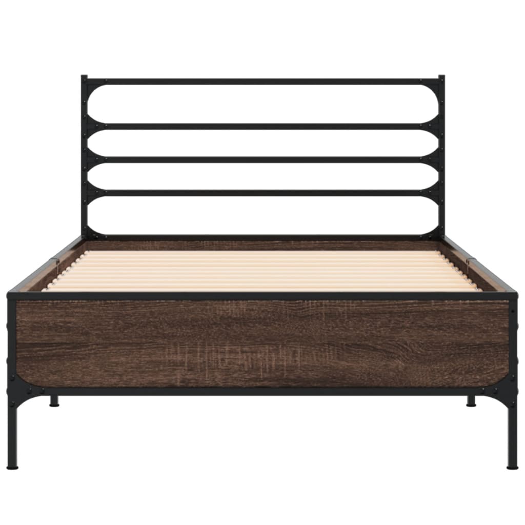 Sengeramme brun eik 90x200 cm konstruert tre og metall
