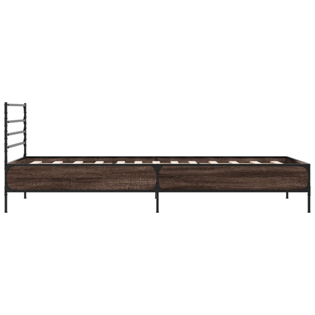 Sengeramme brun eik 90x200 cm konstruert tre og metall
