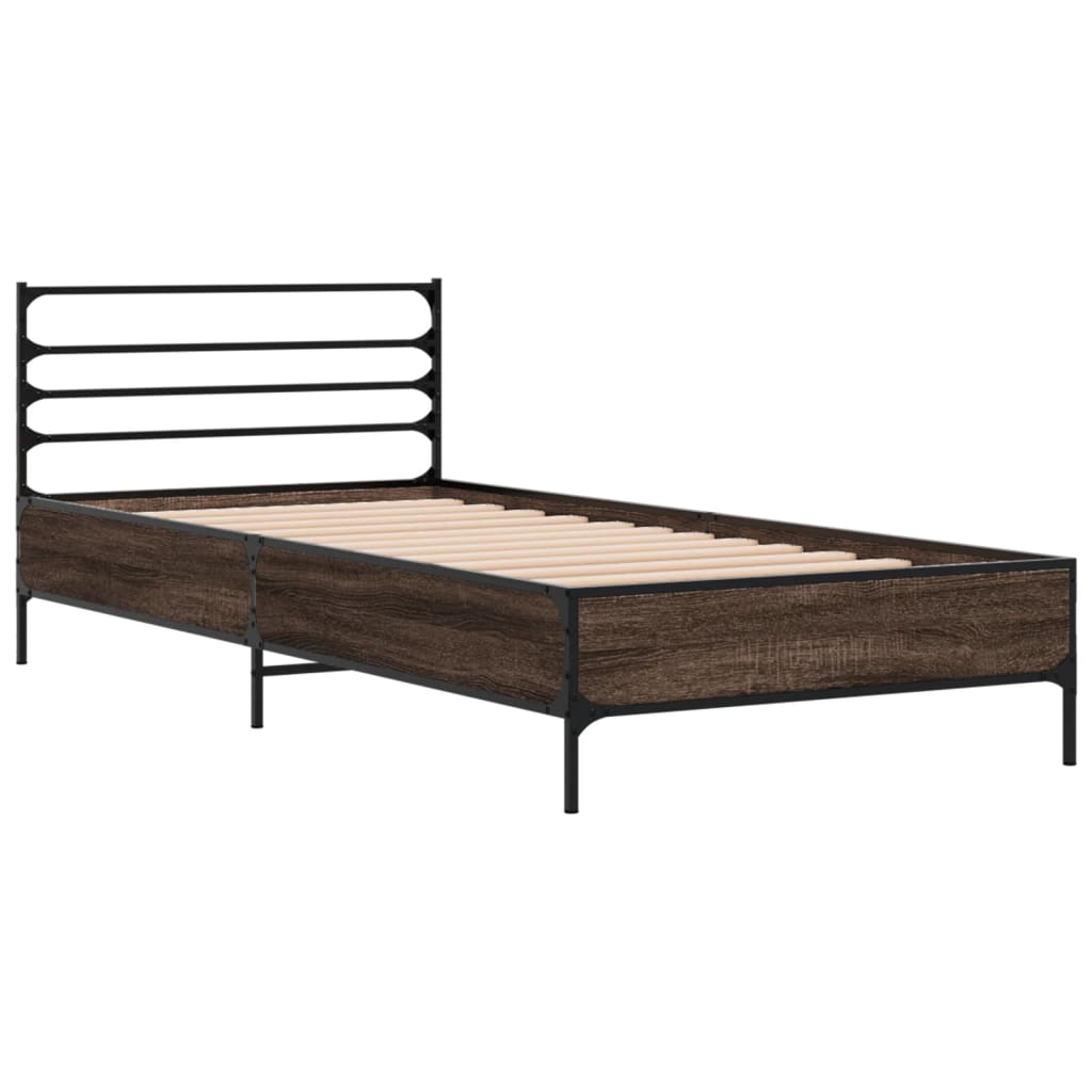 Sengeramme brun eik 75x190 cm konstruert tre og metall