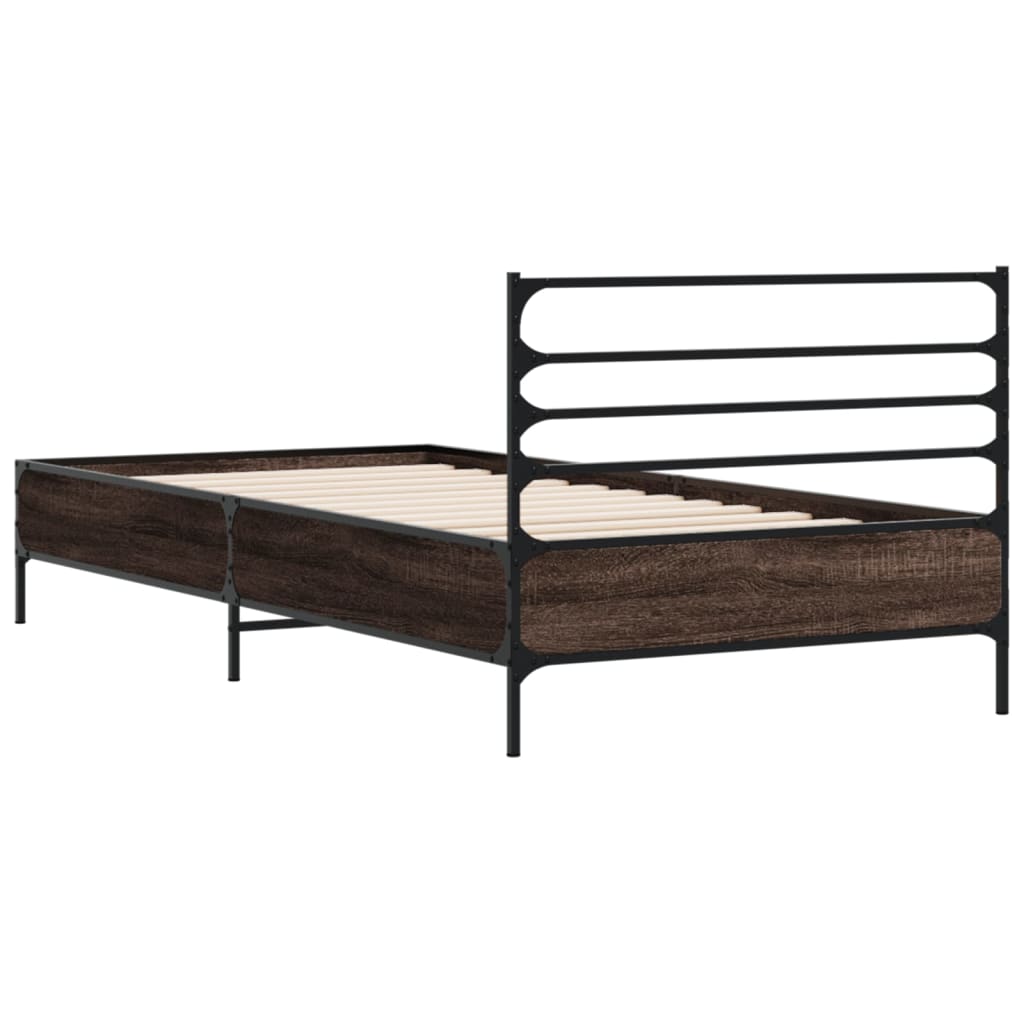 Sengeramme brun eik 75x190 cm konstruert tre og metall