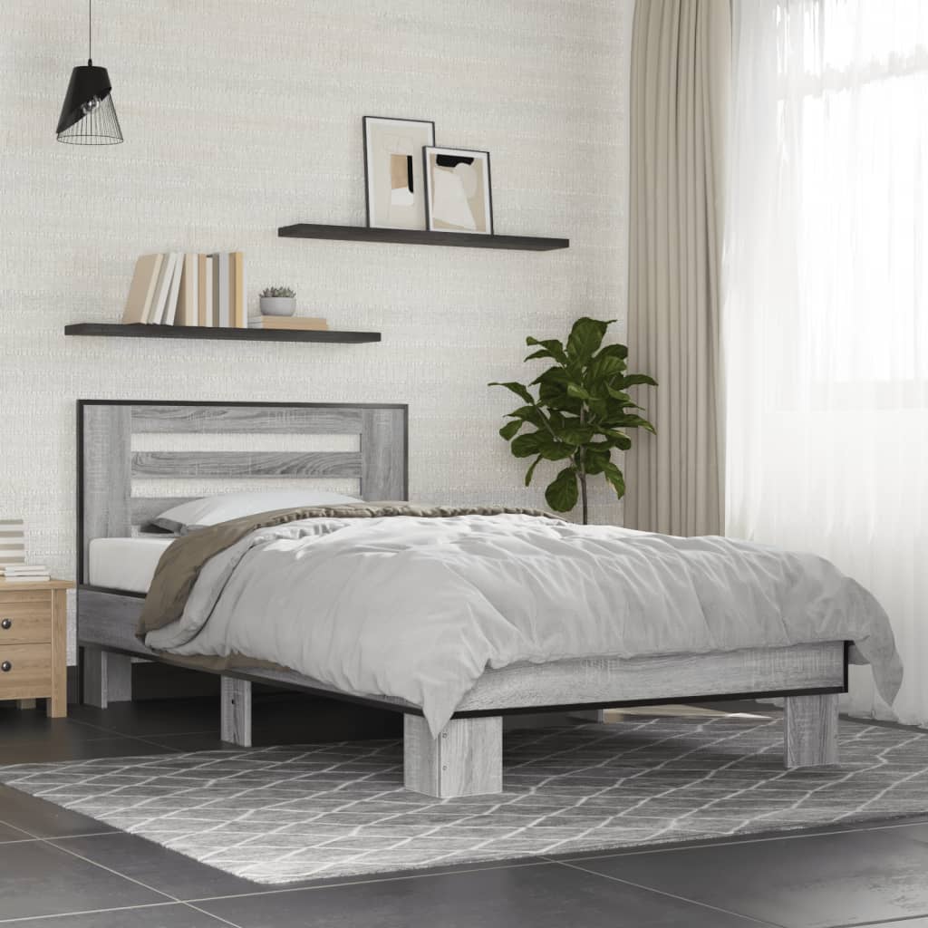 Sengeramme grå sonoma 100x200 cm konstruert tre og metall