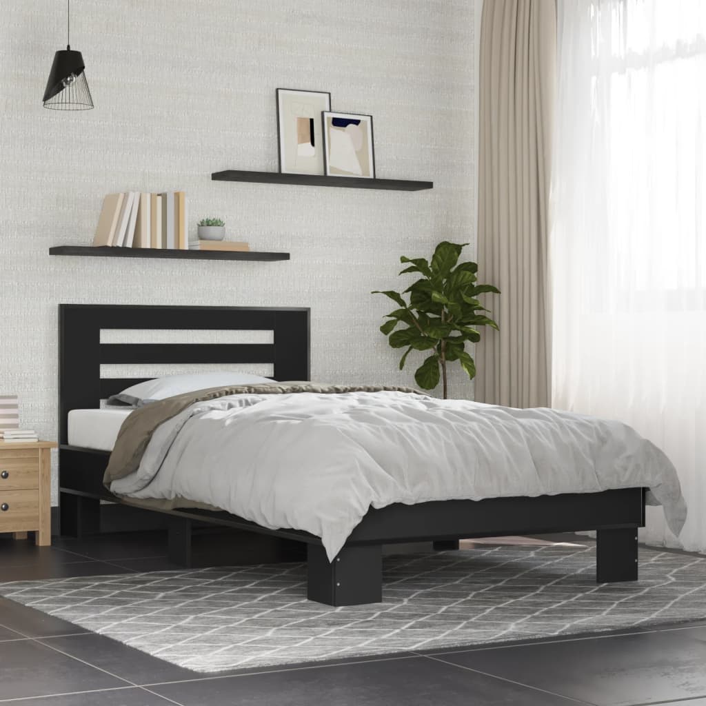 Sengeramme svart 75x190 cm konstruert tre og metall