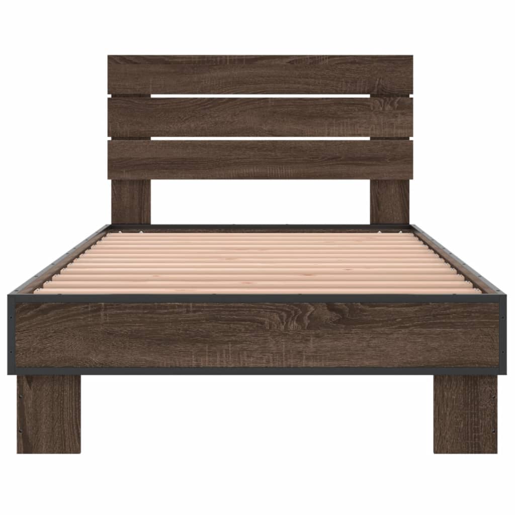 Sengeramme brun eik 90x200 cm konstruert tre og metall