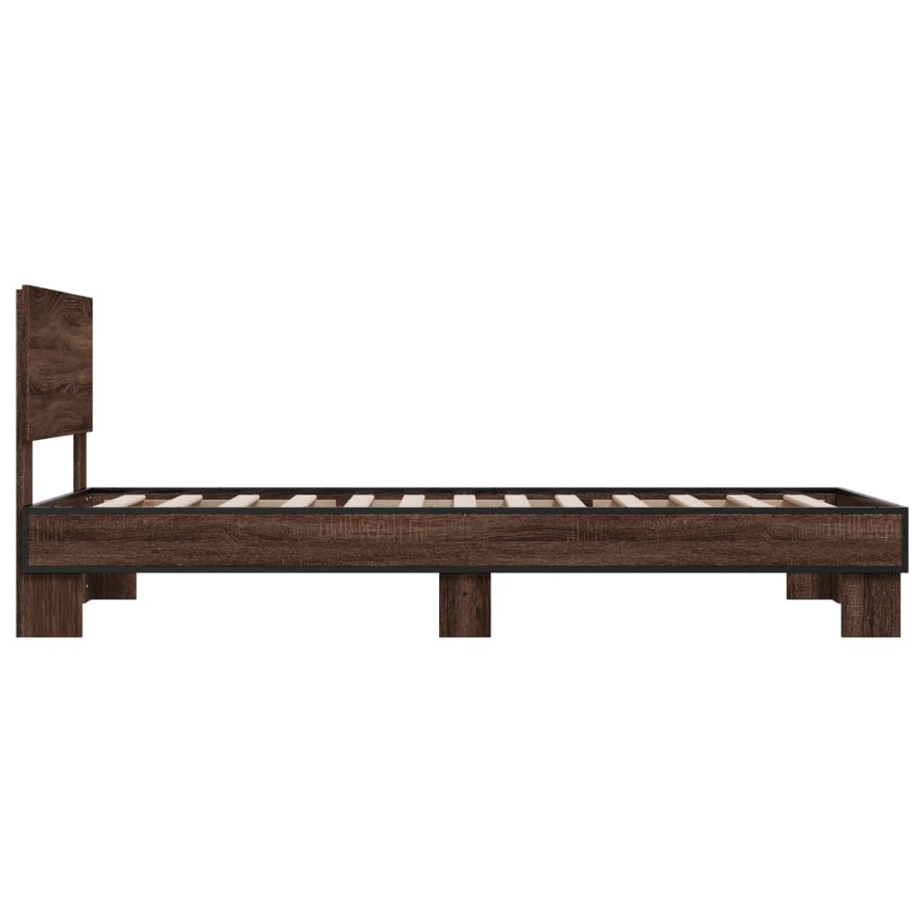 Sengeramme brun eik 75x190 cm konstruert tre og metall